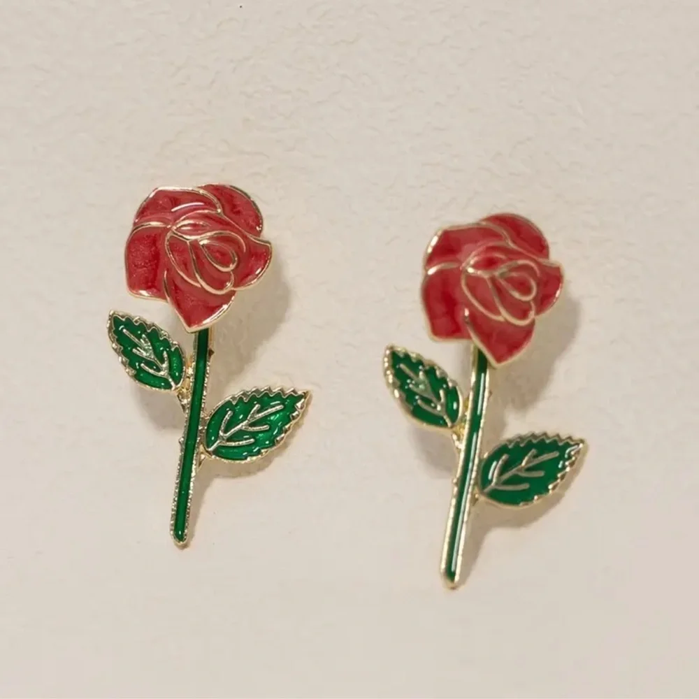 Red Rose Earrings, Beauty and The Beast Red Rose Belle Earrings